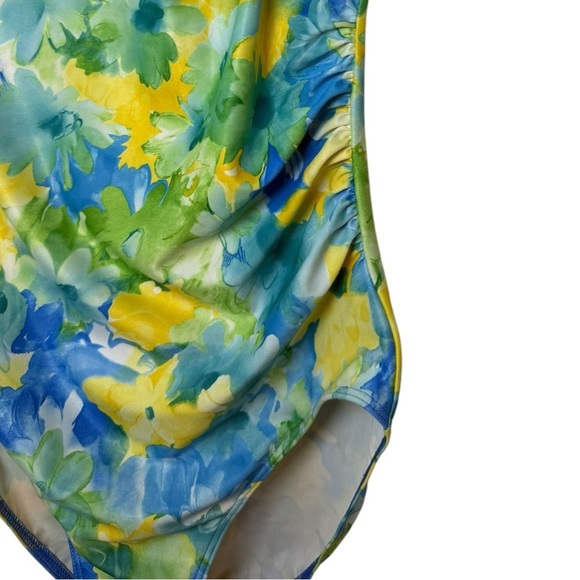 Vtg Floral Strapless One Piece Swim Suit Size 14 L Blue Green Christina 80s 90s - Picture 4 of 8